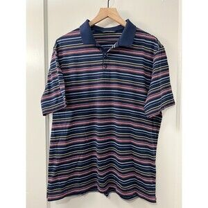 Cutter & Buck CB Drytec Men's Polo Shirt Navy Blue Red Yellow Stripe Size L